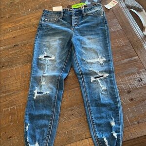 Indigo Rein Men's Distressed Dark Blue Skinny Jeans